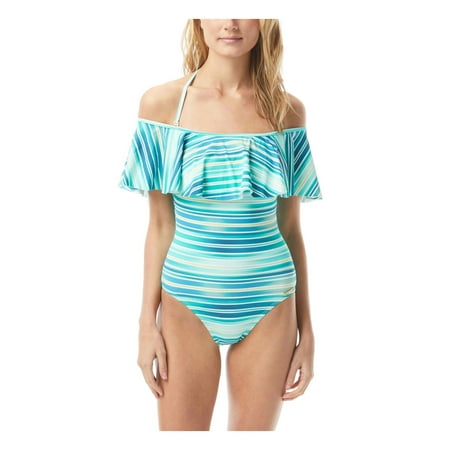 UPC 193144997371 product image for VINCE CAMUTO SWIM Women s Turquoise Striped Stretch Removable Cups Lined Moderat | upcitemdb.com