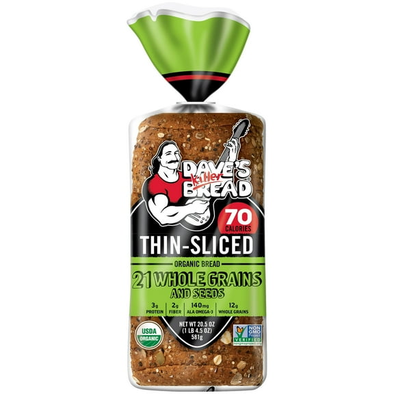 Dave's Killer Bread Thin-Sliced 21 Whole Grains & Seeds Organic Bread 20.5 oz Healthy Whole Grain Loaf (Pack of 4)