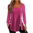 thumbnail image 1 of Timegard Womens Tops Square Neck Button Long Sleeve Solid Color Blouses Casual Comfy Loose Tee Tops, 1 of 5