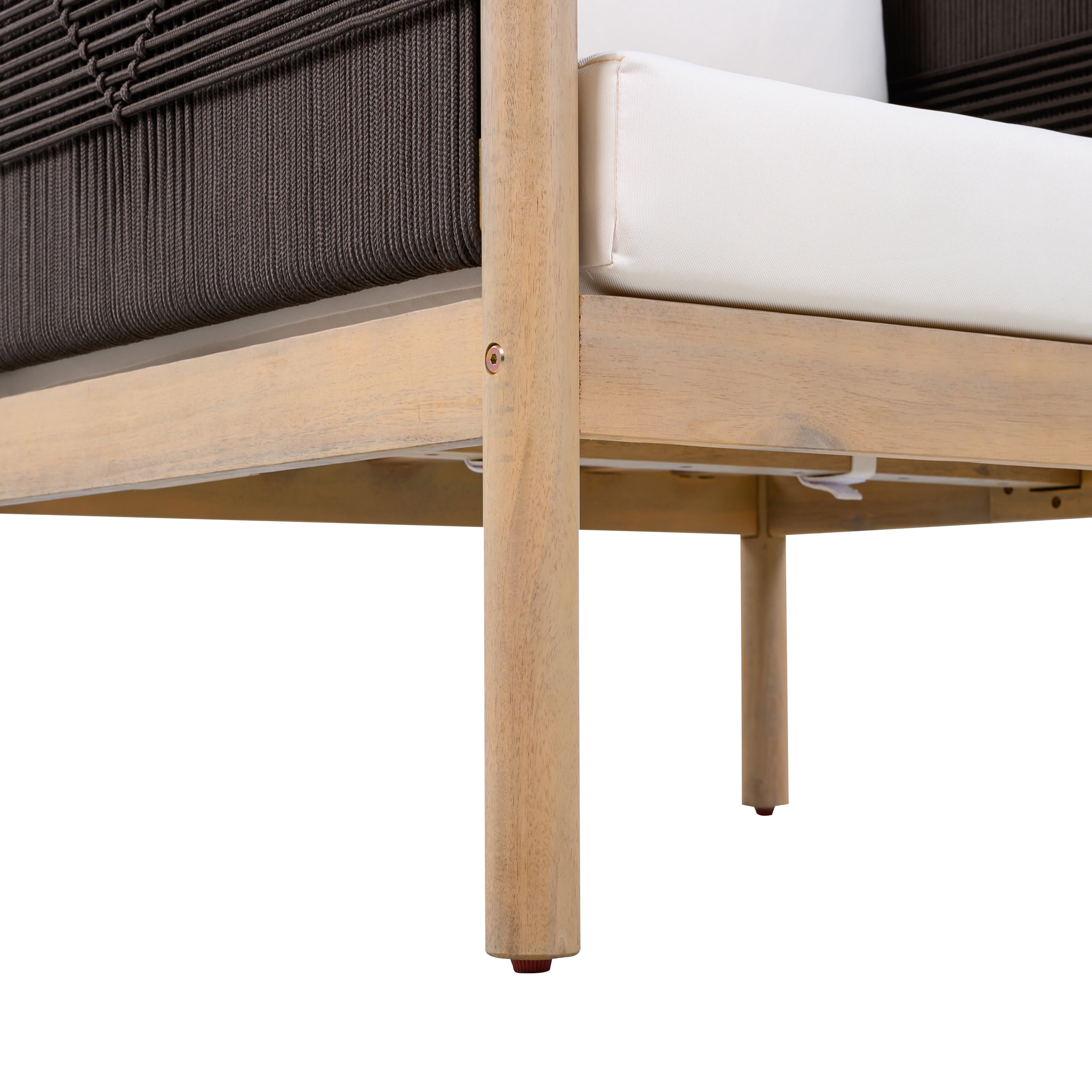 Club Chair, Outdoor Acacia Wood Chair with Diamond Rope Weave and Cushions for Patio Garden, Light Teak and Cream