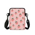 thumbnail image 2 of POLERO Pink Strawberry Print Lightweight Crossbody Purse, Polyester Crossbody Bags with Zipper Mobile Phone Shoulder Bag for Travel Shop, 2 of 7