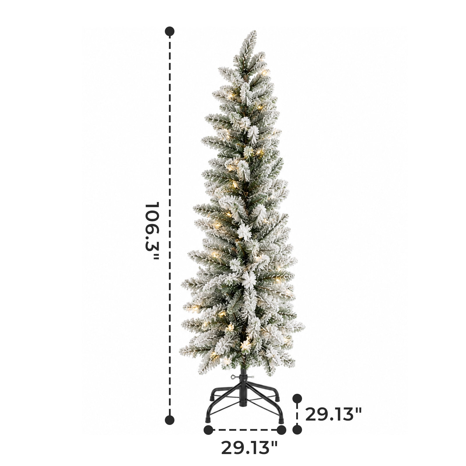 Alvantor Pre-Lit Flocked Pencil Christmas Tree with 8 Modes, White, 9FT
