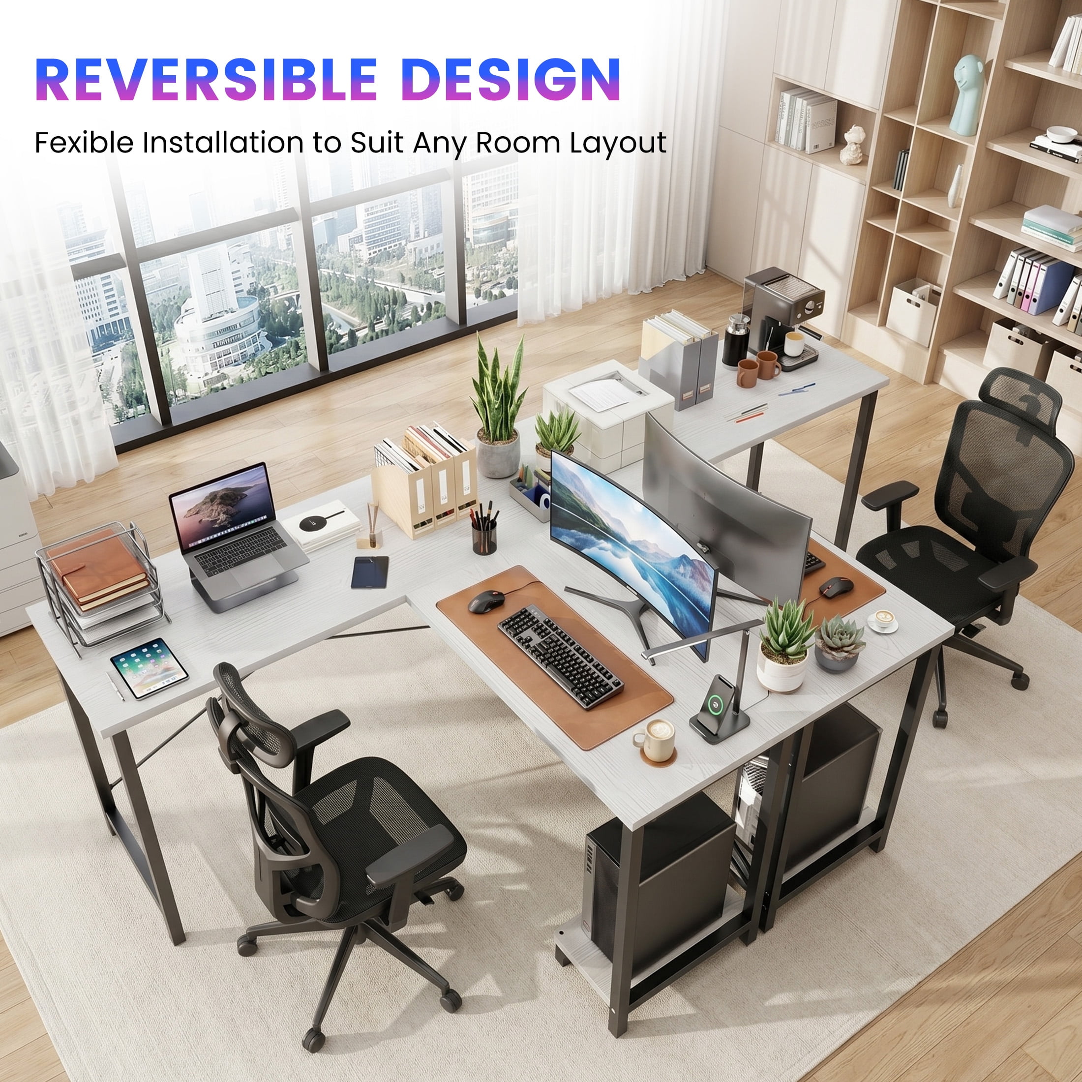 edx 50 Inch L Shaped Desk - Computer Desk Corner Desks Gaming Desk PC Table with CPU Stand for Home Office Dorm Sturdy Writing Workstation, White