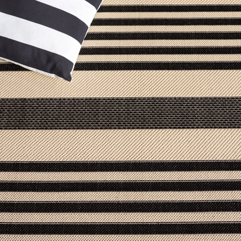 Courtyard Striped Indoor/Outdoor Runner, Black & Bone, 2'3"x8' photo 6
