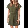 thumbnail image 1 of Robes Femmes Printemps Été 2025 Décontractées Col Rond à Volants Manches Courtes Fluides Ligne A Mini Robe avec Poches Vert Mousse L, 1 of 8