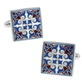 thumbnail image 1 of Gemelos elegantes con estampado floral romano esmaltado para hombre, azul y blanco, 1 of 3