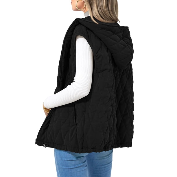 Chaleco PRETTYGARDEN 2025 sin mangas con capucha y cierre en negro, talla L