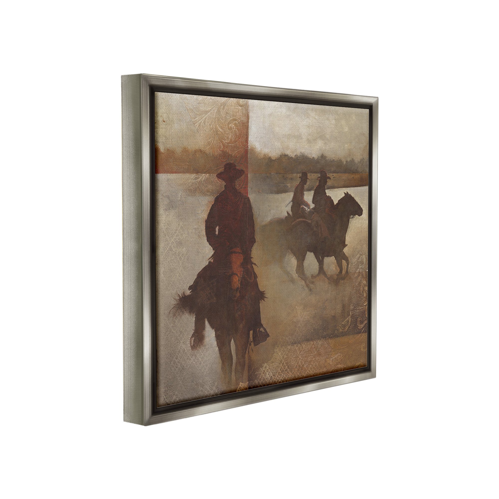 Stupell Industries Rustic Equestrian Collage Animals & Insects Painting Gray Floater Framed Canvas Art Print Wall Art, 18 x 18