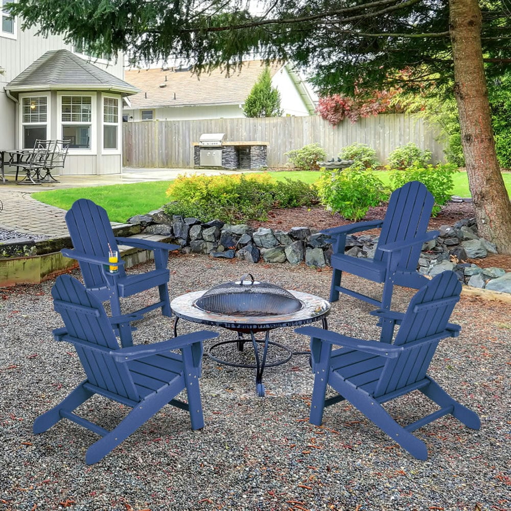 Aimee Lii Outdoor Adirondack Chair with Built-in Cup Holder for Backyard Porch, Modern Patio Furniture for Outdoor Backyard Pool Deck-Navy