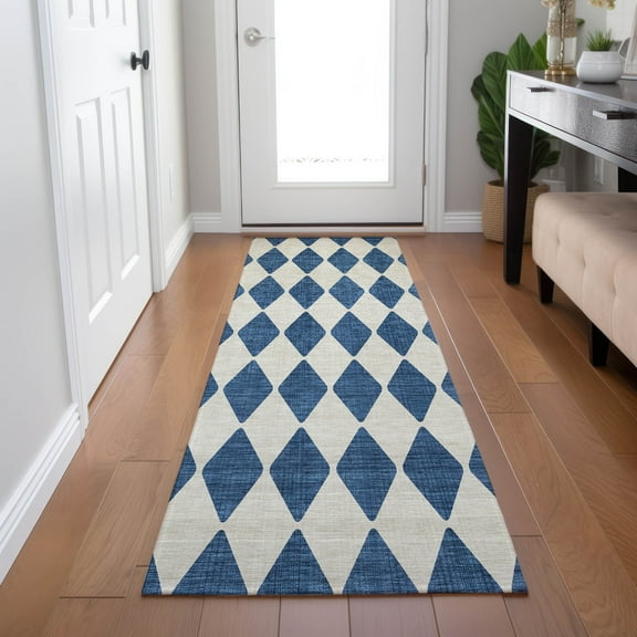 Addison Rugs Chantille Indoor/Outdoor Transitional Diamonds Navy Washable Runner Rug, 2'3" x 7'6"