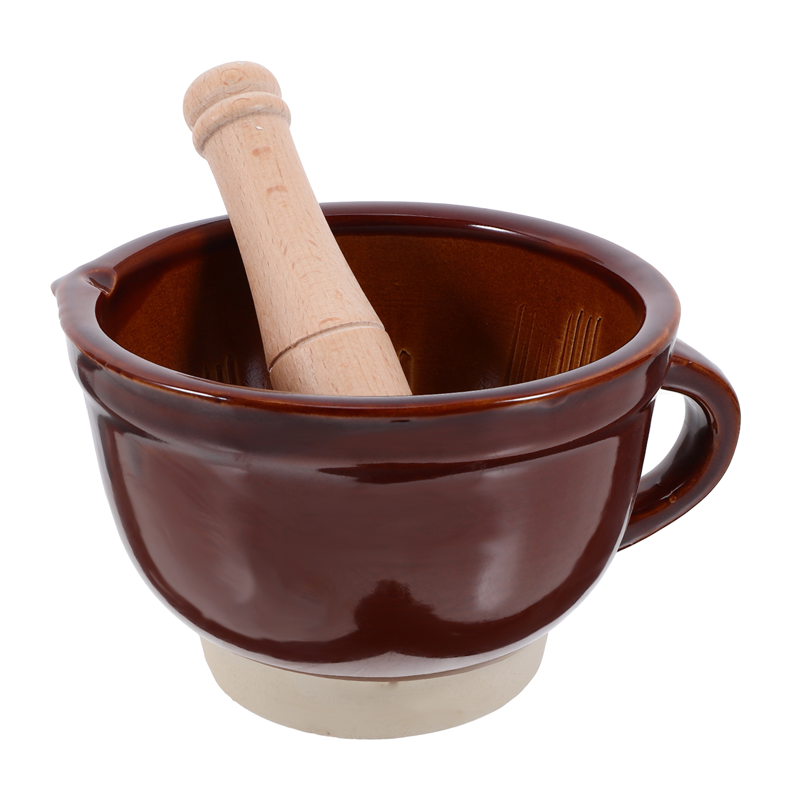 FRCOLOR  Mashed Garlic Bowl Formula Mixer Handles Butter Churner Brown