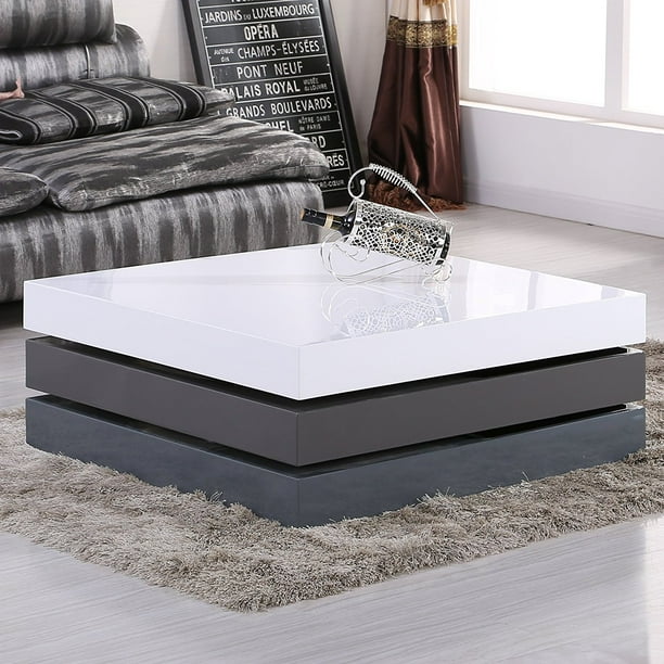 Uenjoy High Gloss Square Storage Rotating Coffee Table W 3 Layers Living Room Furniture Com Uenjoy High Gloss Square Storage, Rotating Coffee Table High Gloss