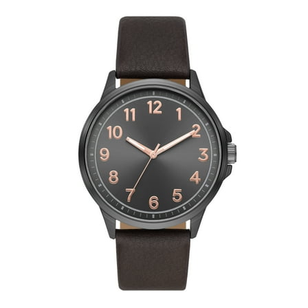 George Men's Watch: Gunmetal Tone Case, Black Easy Read Dial, Brown Textured Vegan Leather Band (FMDOGE057)