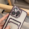 thumbnail image 4 of Plating Wallet for iPhone 13 Pro Case, Bling Glitter Diamond Card Holder Camera Protection Luxury Cover + 2* Screen Protector, Card Slot Case Elegant iPhone 13 Pro Phone Case -Purple, 4 of 11