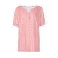 thumbnail image 4 of Womens Fashion Summer Tops 2025 Plus Size V-neck Button Solid Color Short Sleeve T-Shirt Loose Top, 4 of 6