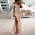 thumbnail image 2 of Riforla Women's Prom Dress Party Dress Sequin Dress Maxi Dress Short Sleeve Pure Color Sequins Spring Fall Winter off Shoulder Fashion Winter Dress Wedding Guest Evening Party Dress Rose Gold XL, 2 of 5