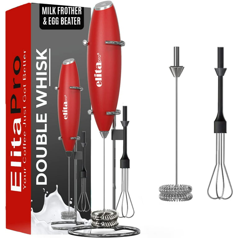 Elementi Milk Frother Handheld Double Whisk (Red)