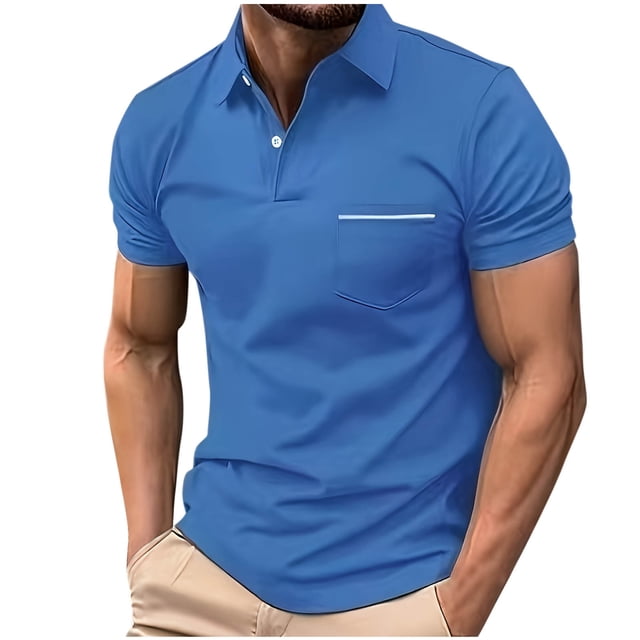 pstuiky camisetas de hombre, Blusa de manga corta con cuello vuelto, bolsillo exterior y media cremallera de color liso para hombre camisas casuales para hombre l