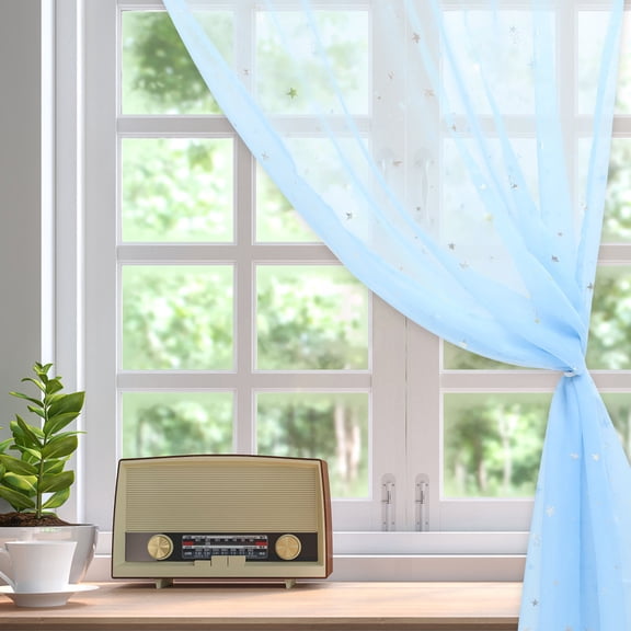AURARMLET Sheer Star Pattern Window Curtains Sky Polyester Breathable Drapes for Living Room Home Decor, 1 Panel