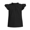 thumbnail image 4 of BLTIBY Girls Ruffle Sleeve Tops Pleated Crew Neck T-Shirts Summer Comfy Tee Shirts Solid Color Basic Tshirts for Kids Black 9-10 Years, 4 of 9