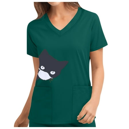 

Tarmeek Women s Animal Printed Scrub Tops Plus Size V-Neck Fun T Shirts Workwear Nurse Uniform Tee with Pockets