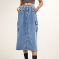thumbnail image 6 of Women's Utility Midi Skirt with Side Cargo Pockets Button Waistband and Belt Loops - Large, Blue, 6 of 7
