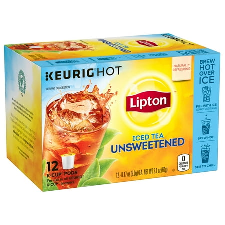 Lipton Unsweetened K Cups Pods Iced Black Tea, 12