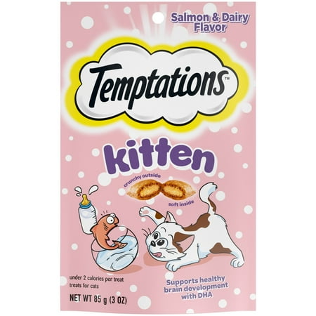 UPC: 0023100141459 | Temptations Kitten Salmon and Dairy Flavor Crunchy and Soft Cat Treats 3 oz Pouch