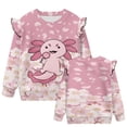 thumbnail image 6 of Garronmavis Axolotl Girls Sweatshirts Stylish Cherry Blossom Long Sleeve Pullover Crewneck Tops Shirts Ruffle Casual Long Sleeve Fall Winter Tops Comfortable for Girls 7-8 Years Old, 6 of 7