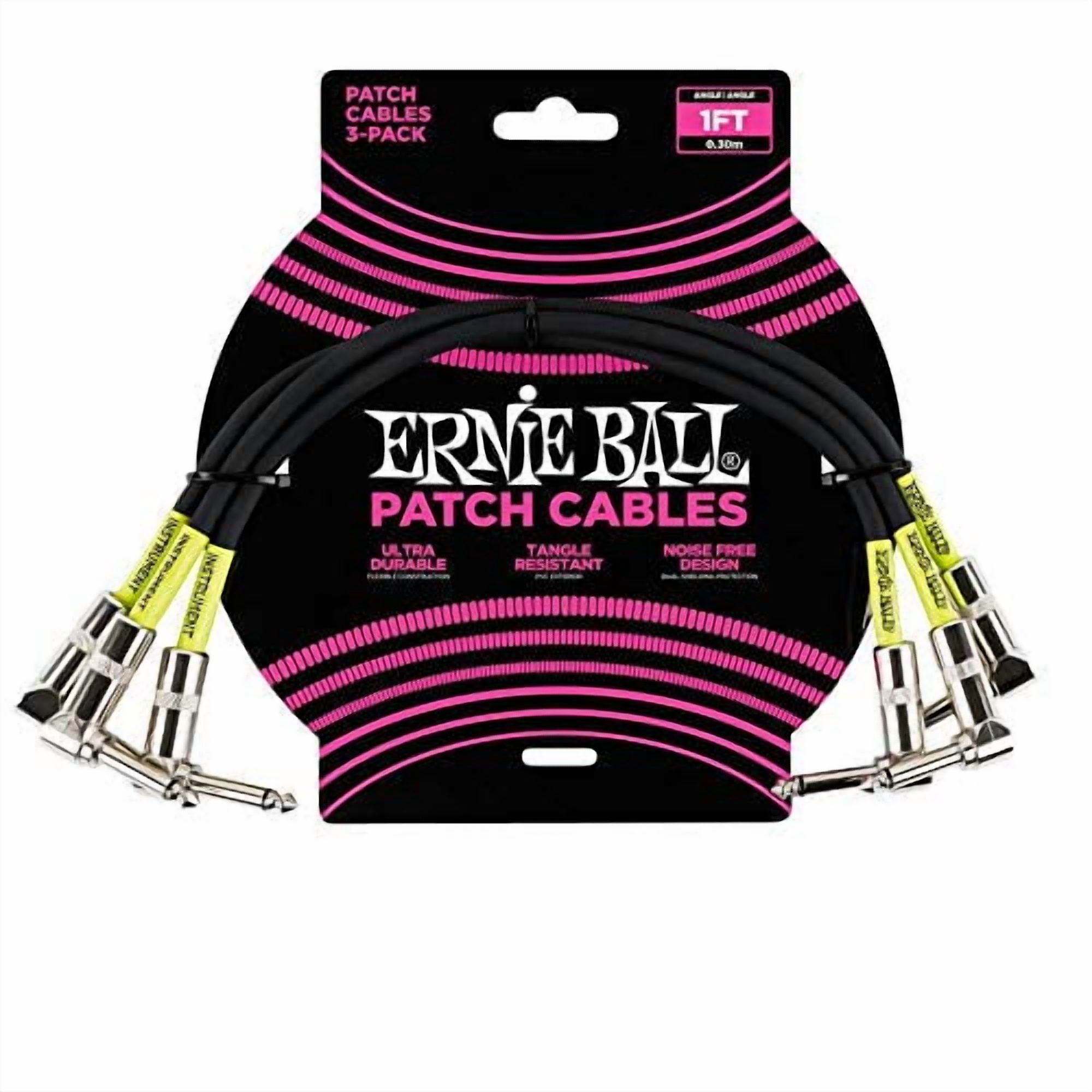 Ernie Ball 6075 1-Foot Black 1/4" Angle/Angle Patch Cable - 3-Pack