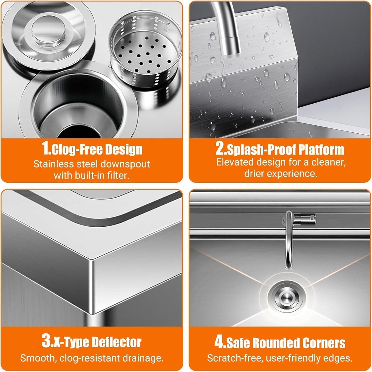 M optimized Stainless Steel Utility Sink, Free Standing Single Bowl Laundry Sink with Cold and Hot Water Pipes&Pull-Down Faucet for Restaurant Indoor&Outdoor