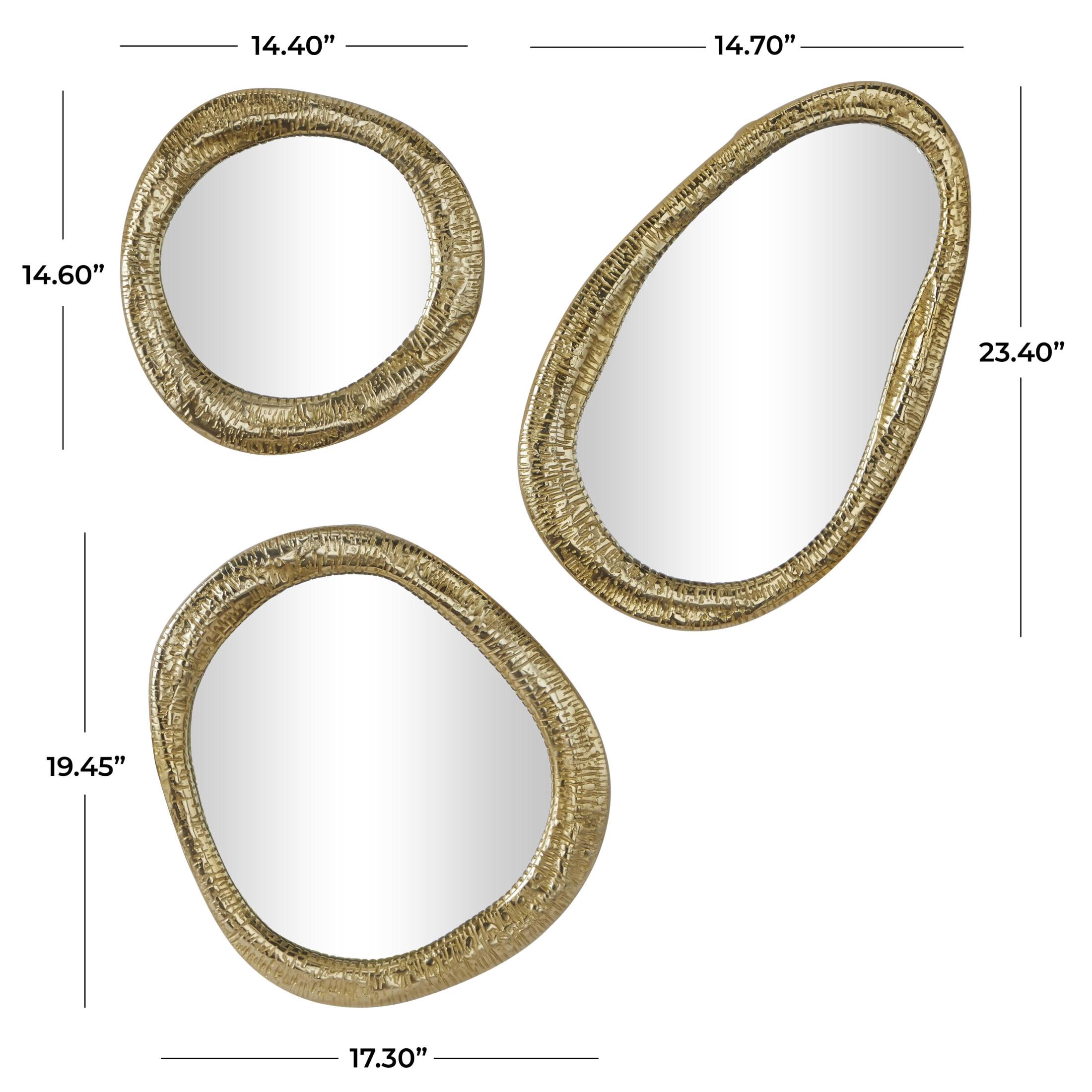 DecMode 23", 19", 15"H Gold Abstract Wall Mirror, Set of 3