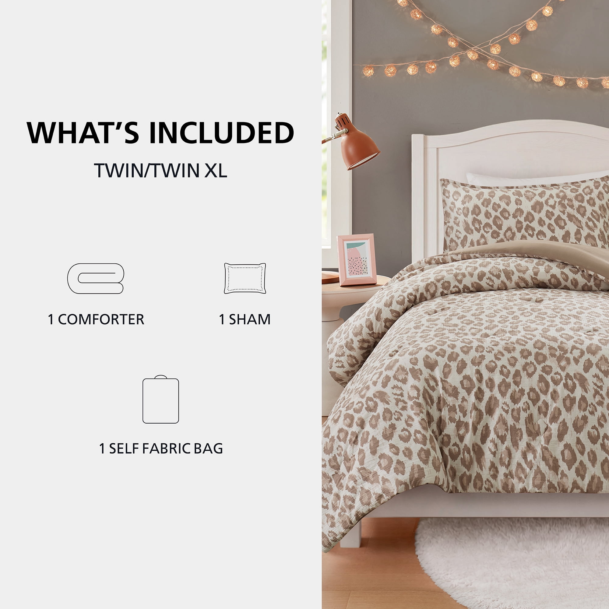Mainstays Leopard Print 2-Piece Neutral Comforter Set, Twin/Twin XL