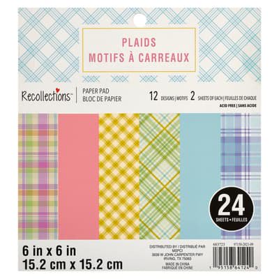 Recollections Plaids Paper Pad, 6" x 6", 12 Pack