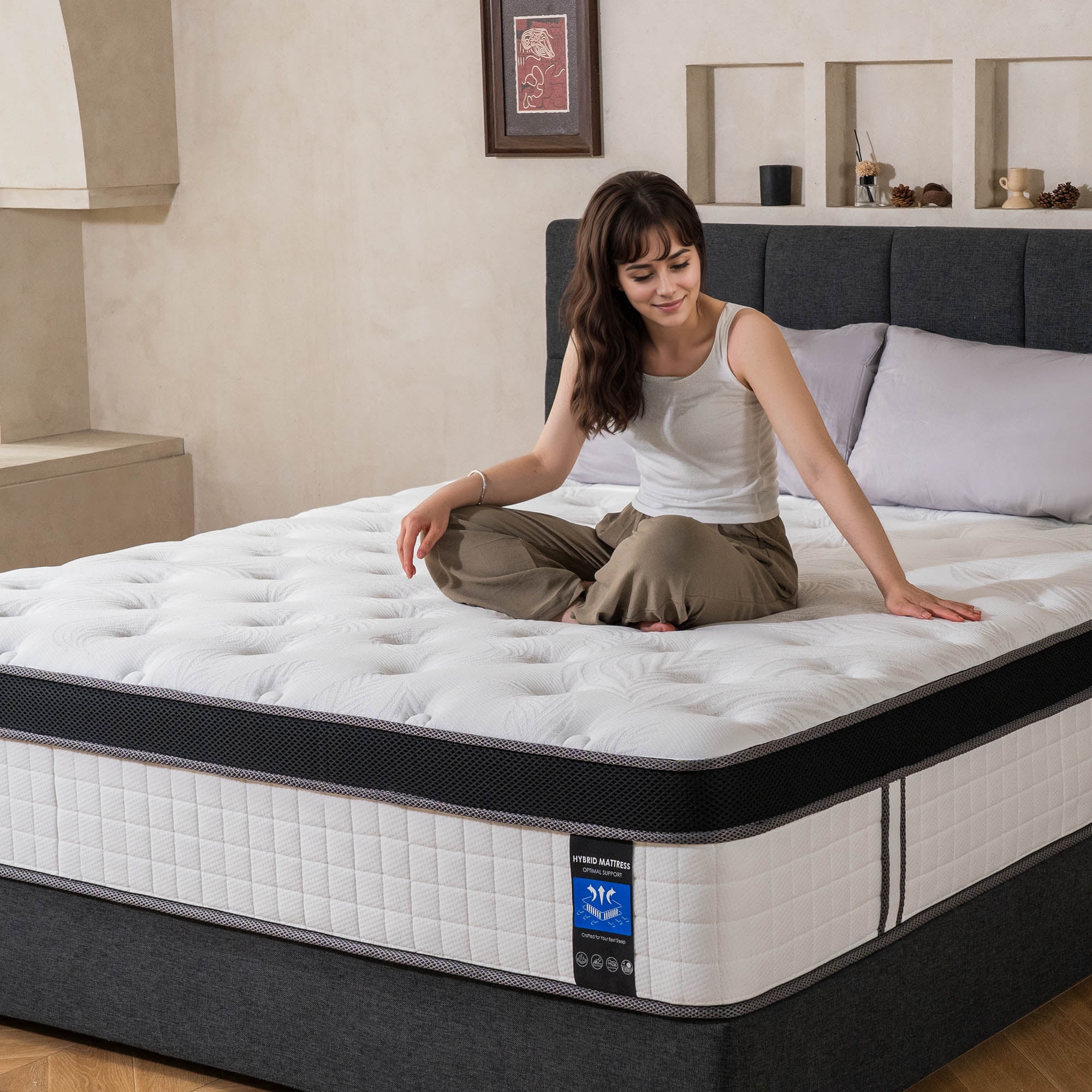 Queen Rose 14'' Full Size Mattress Hybrid Memory Foam Mattress, Medium Firm, Pressure Relief, Mattress in a Box