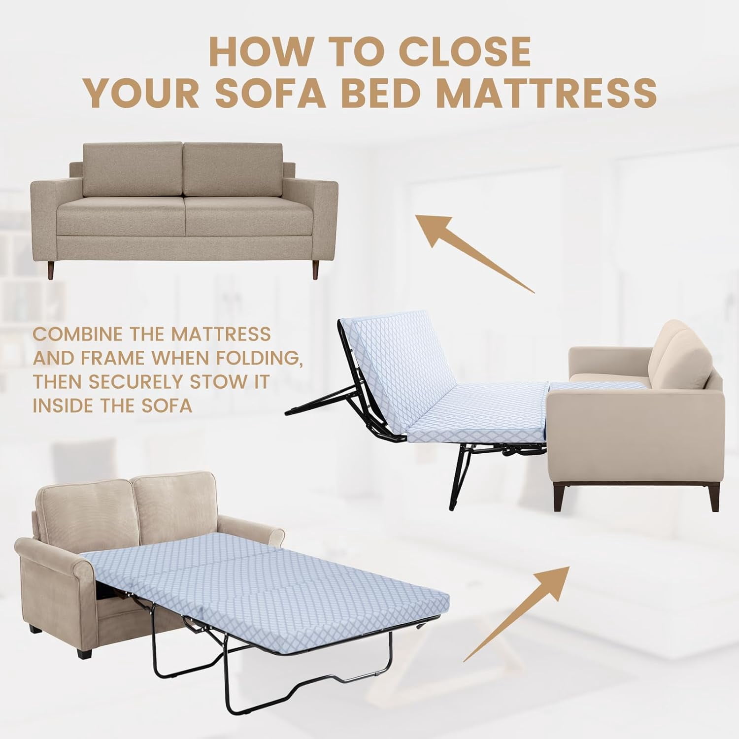 Begonia.K 4 Inch Foldable Memory Foam Sofa Bed Mattress Replacement, Full Size Pull Out Couch for Sleeper and Couch Beds Guest, RV Travel, Camping, 72" L x 53" W x 4" H, Sofa Not Included