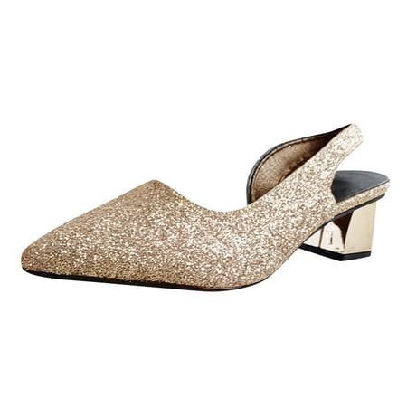 

Women Sandals New Pattern Sequin Pointed Toe Fashion Dinner Shoes Comfortable Thick Heel Square Heel Non Slip Slip On Shoes