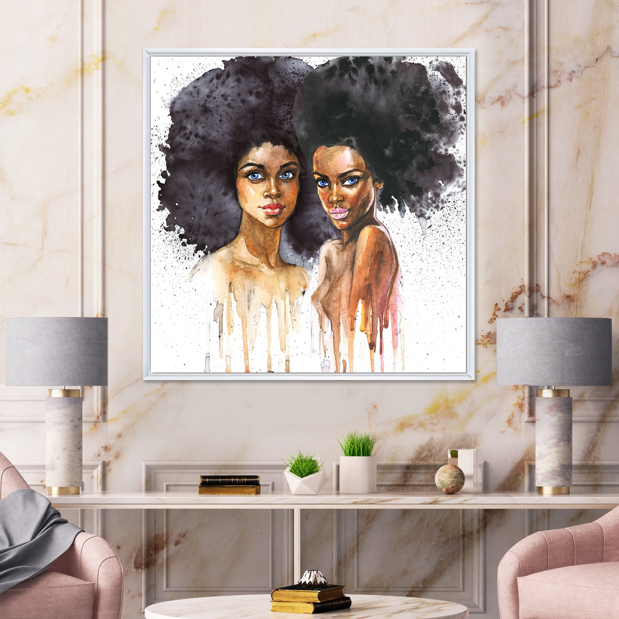Designart 'Portrait of Two African American Women' Modern Framed Canvas Wall Art Print
