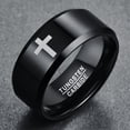 thumbnail image 2 of 10mm Men's Black Tungsten Carbide Rings with Laser Cross Pattern and Beveled Edges Size 7-12, 2 of 5