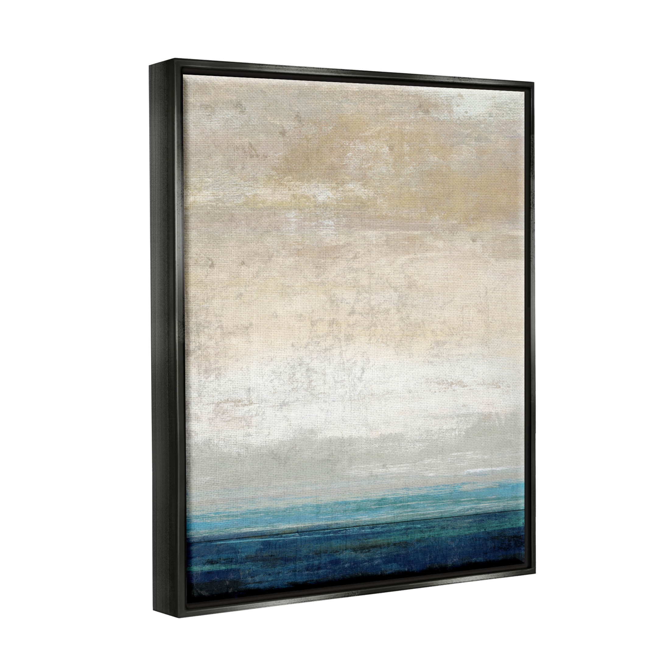 Stupell Industries Distressed Ocean Landscape Abstract Painting Jet Black Floating Framed Canvas Print Wall Art, Design by Suzanne Nicoll
