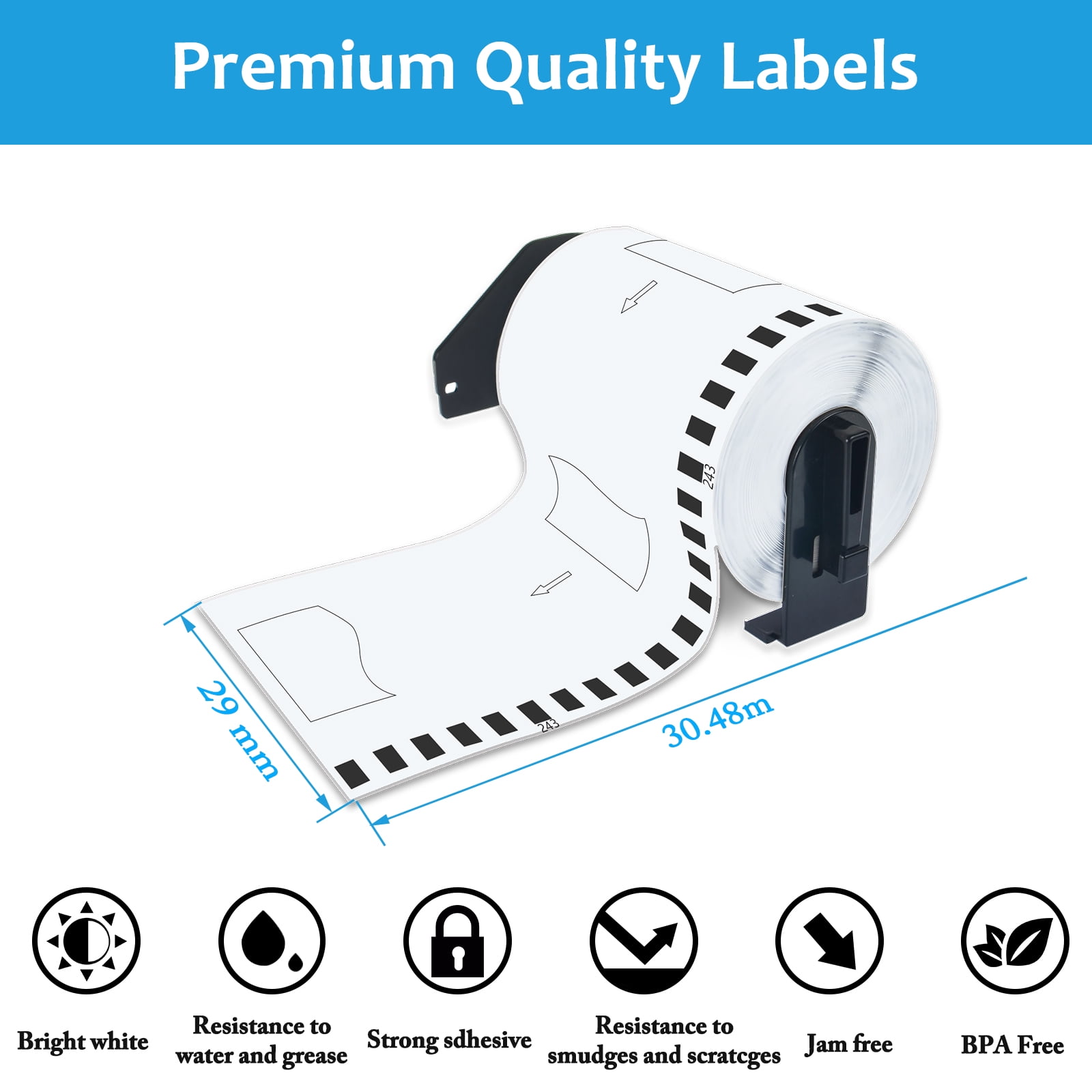 GREENCYCLE 8 Roll 29mm(1-1/7'')x 30.48m(100ft) Continuous White Paper Label Tape Compatible for Brother DK2210 DK-2210 with Cartridge Used in QL-500 QL-550 QL-570 QL-700 QL-800 Printer