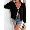thumbnail image 2 of Women's Crochet Knit Cardigan Tie Front Long Sleeve Cropped Casual Sweater, 2 of 6