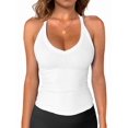 thumbnail image 2 of Workout Tops for Women Racerback Basic Tank Summer Camisole V Neck Slim Fit Ribbed Sleeveless White L, 2 of 7