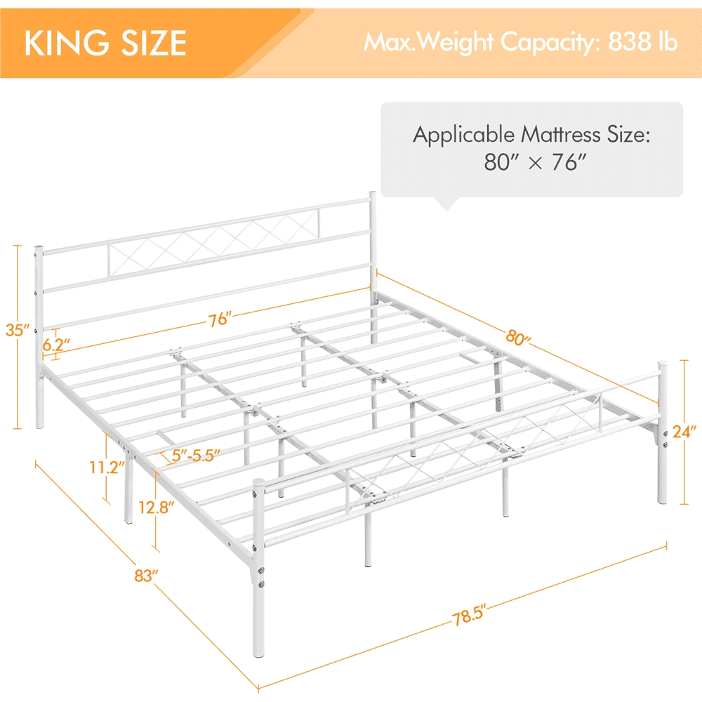 Renwick x-Design Metal Platform King Bed, White, Adult
