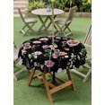 thumbnail image 4 of Outdoor Tablecloths with Umbrella Hole & Zipper, Pink Spring Floral Round Tablecloths 60 Inch, Flowers Botanical Elegant Pastoral Black Waterproof Table Cloth, Patio/Pool/Picnic Table Covers, 4 of 8
