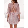 thumbnail image 4 of SURJDE Womens Spring Summer Deep V Neck Ruffle Long Sleeve Floral Print Mini Dress, 4 of 5