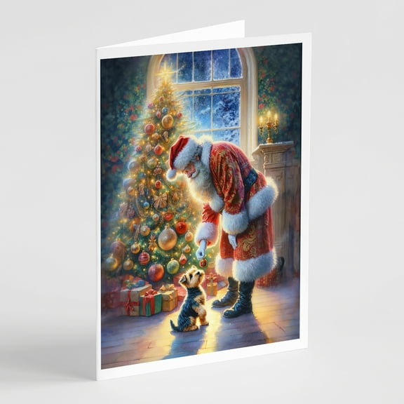 Australian Terrier and Santa Claus Greeting Cards Pack of 8 7 in x 5 in