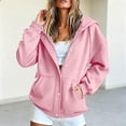 thumbnail image 2 of Rggeeun Womens Sweatshirt Hoodie Solid Color Long Sleeve Snap & Zip Up Hooded Adjustable Drawstring Side Pockets Thickened Fall Winter Evening Party Casual Tops,Pink,L, 2 of 6