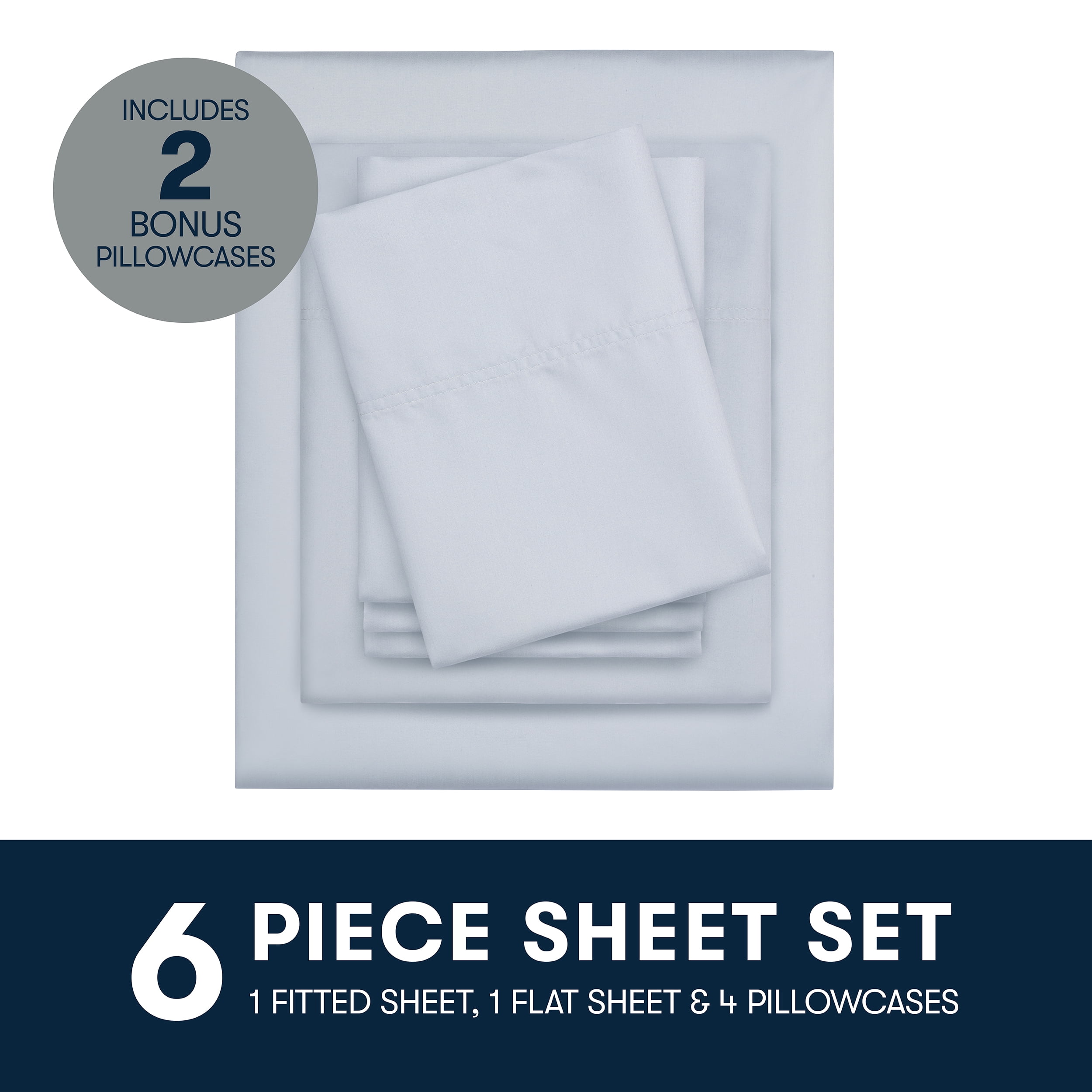 Serta 6-Piece 800 Thread Count Light Blue Cotton Rich Adult Bed Sheet Set, Queen - Deep Pocket