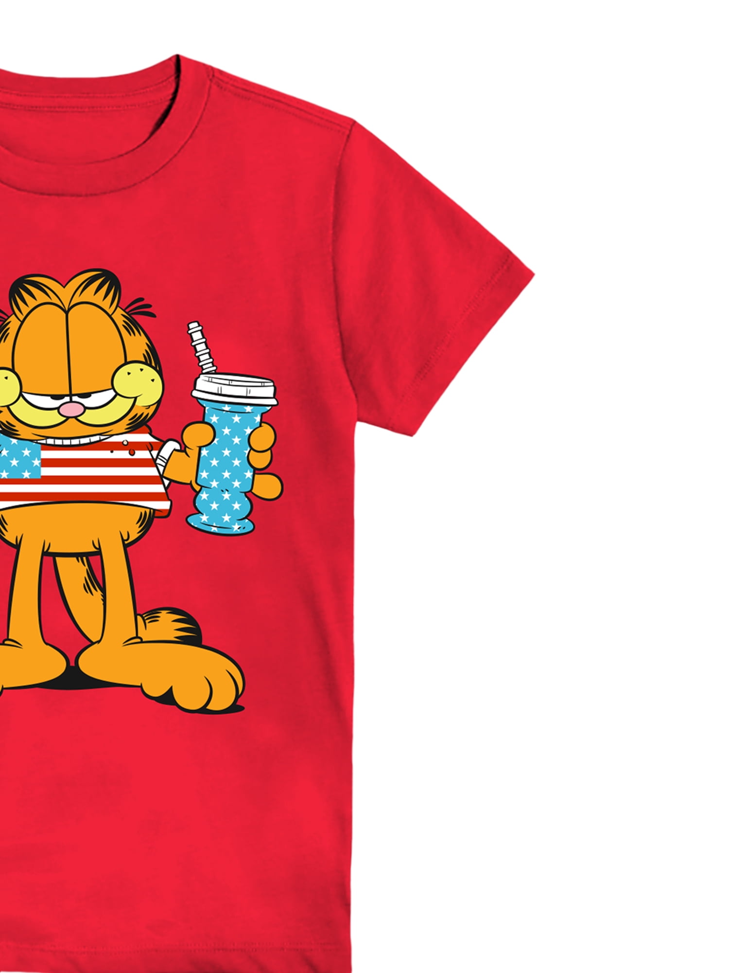 Garfield Boys Americana Cat Crewneck Graphic Tee with Short Sleeves, Sizes 4-18